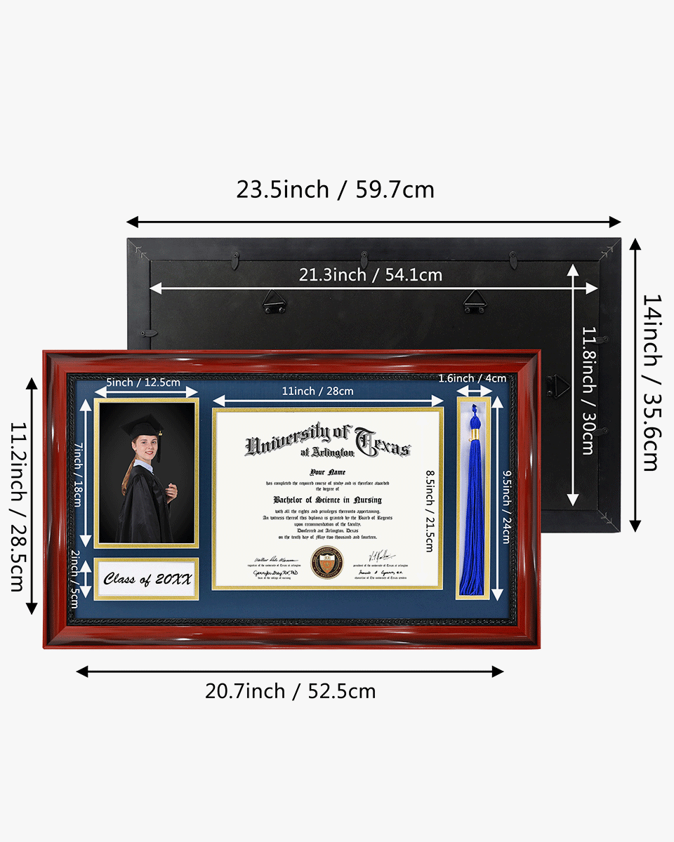 Solid Wood Frame with Tassel Holder & Intricate Black Rope Detail for Certificate and Photo - 4 Colors Available