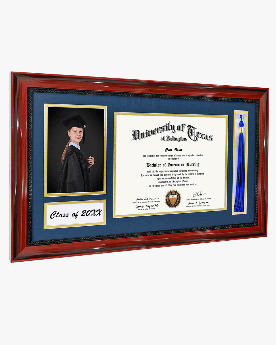 Solid Wood Frame with Tassel Holder & Intricate Black Rope Detail for Certificate and Photo - 4 Colors Available