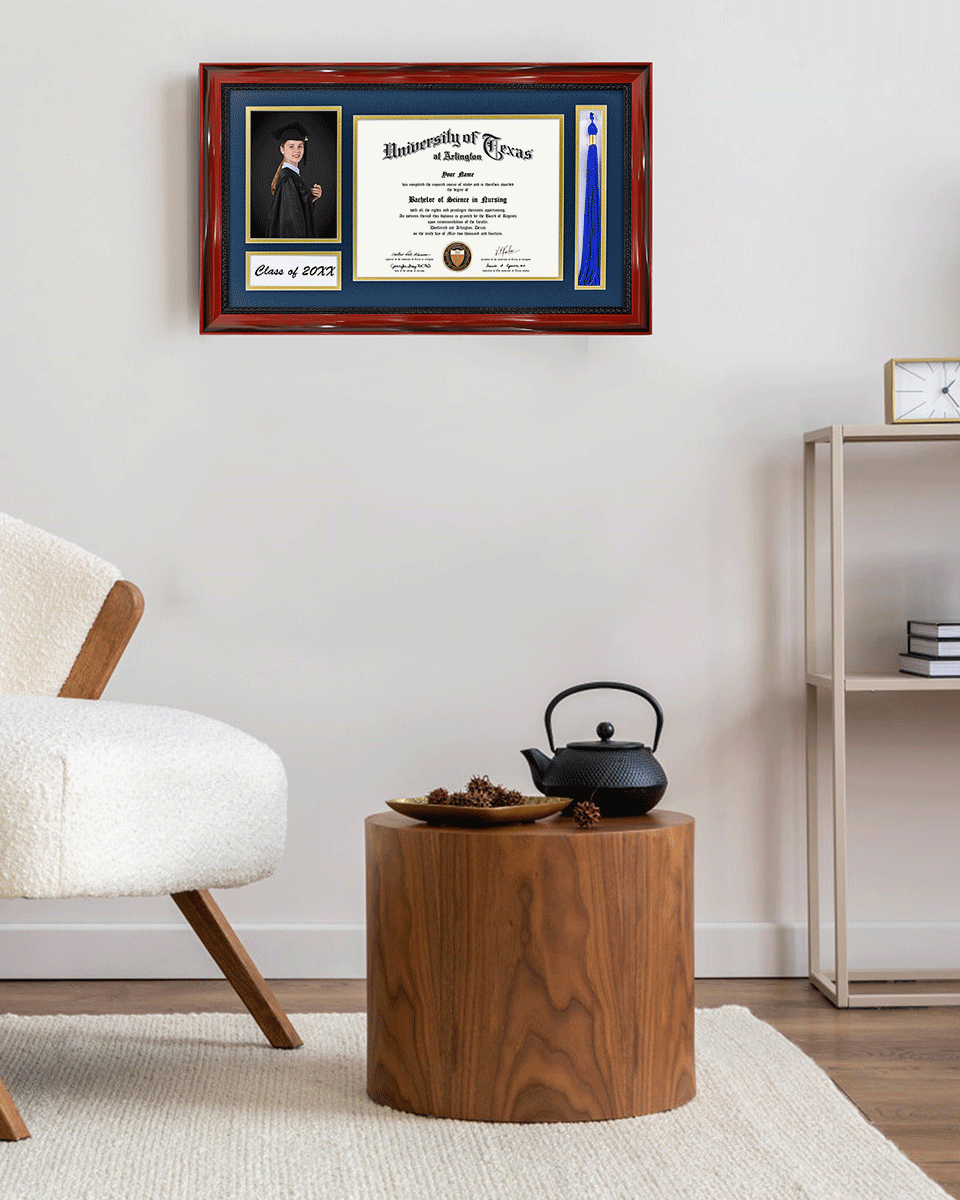 Solid Wood Frame with Tassel Holder & Intricate Black Rope Detail for Certificate and Photo - 4 Colors Available