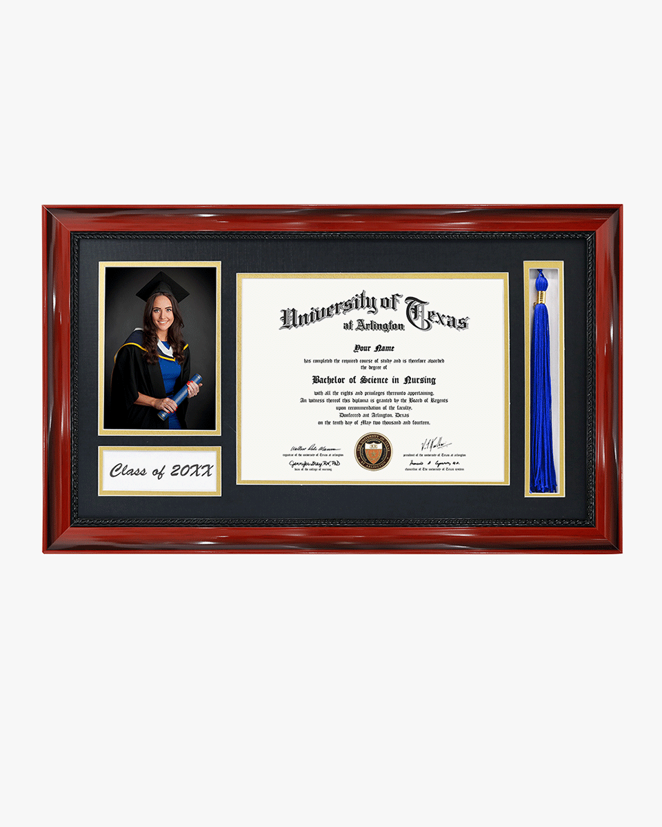 Solid Wood Frame with Tassel Holder & Intricate Black Rope Detail for Certificate and Photo - 4 Colors Available
