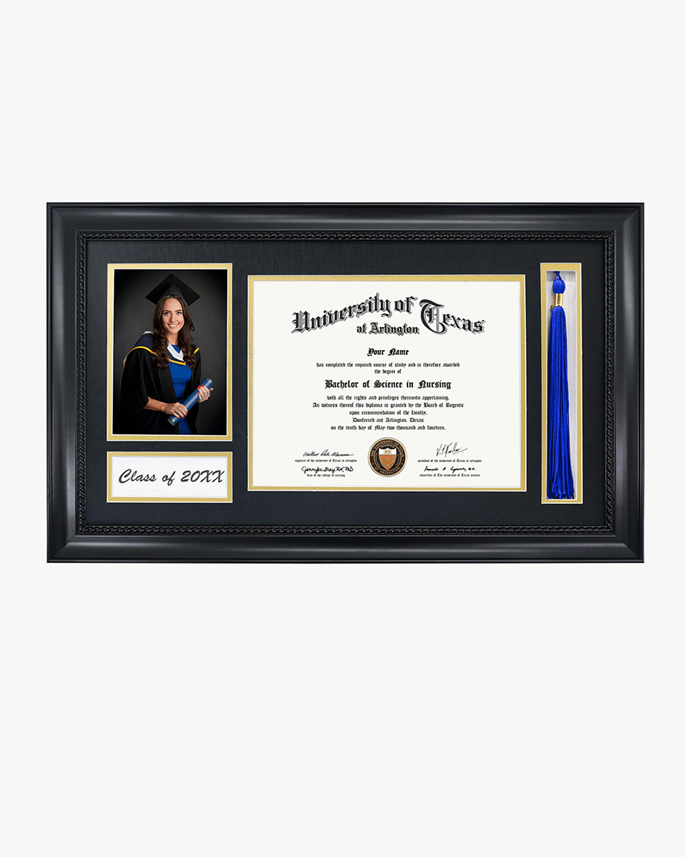Solid Wood Frame with Tassel Holder & Intricate Black Rope Detail for Certificate and Photo - 4 Colors Available