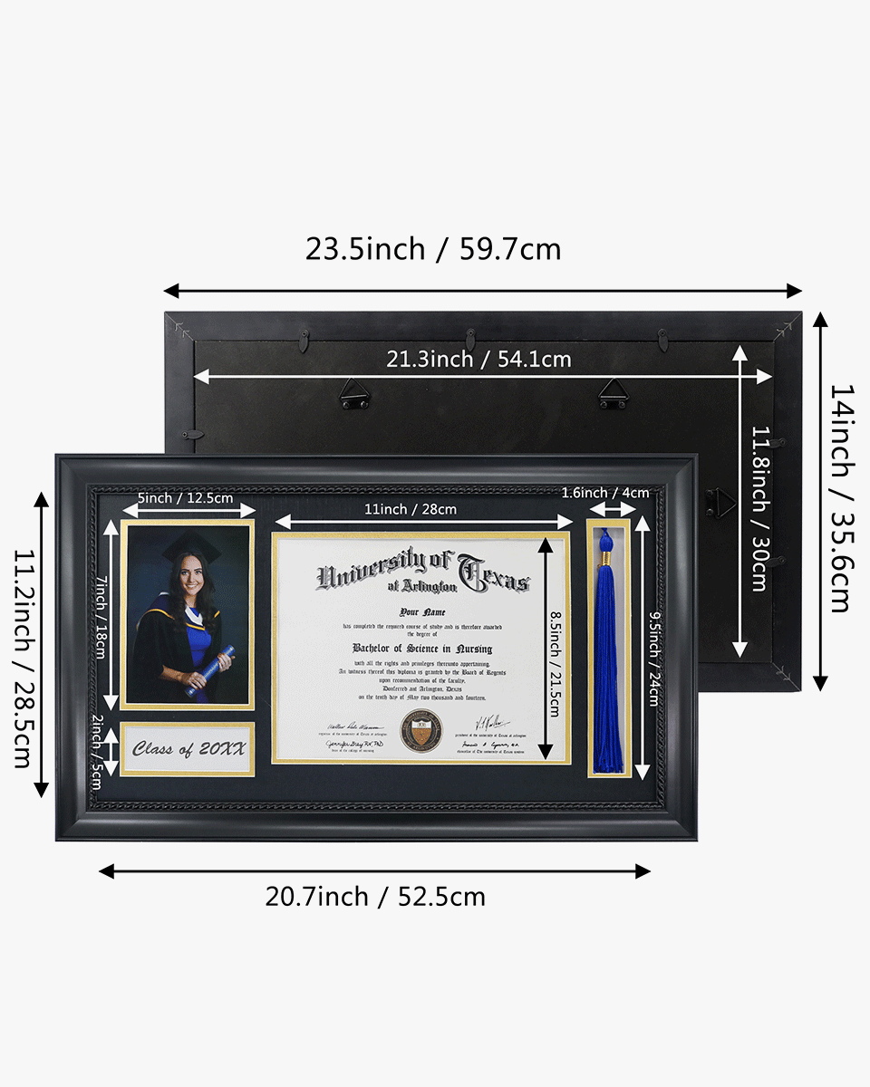 Solid Wood Frame with Tassel Holder & Intricate Black Rope Detail for Certificate and Photo - 4 Colors Available