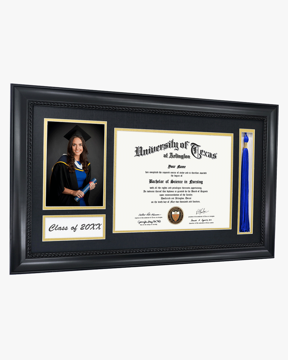 Solid Wood Frame with Tassel Holder & Intricate Black Rope Detail for Certificate and Photo - 4 Colors Available