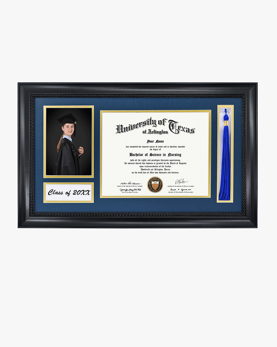 Solid Wood Frame with Tassel Holder & Intricate Black Rope Detail for Certificate and Photo - 4 Colors Available