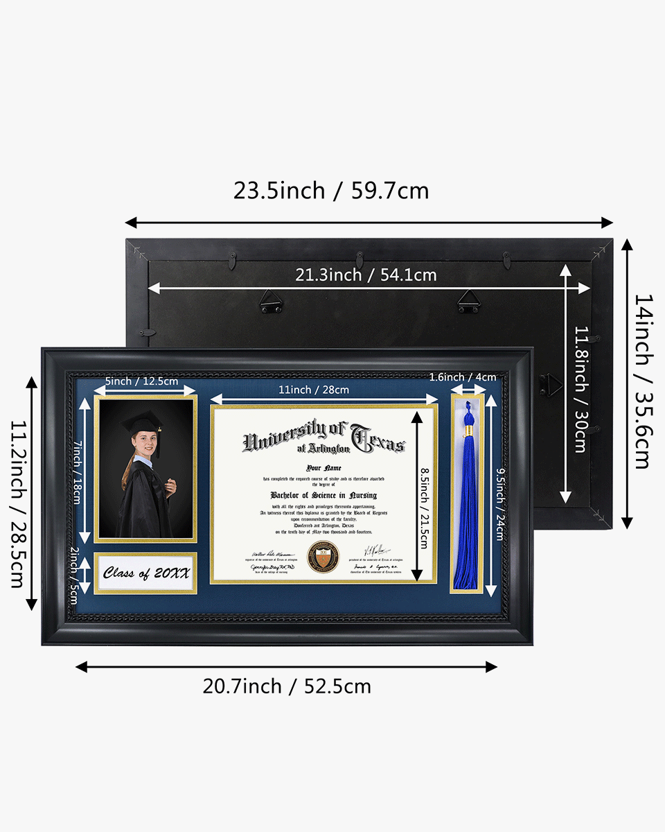 Solid Wood Frame with Tassel Holder & Intricate Black Rope Detail for Certificate and Photo - 4 Colors Available