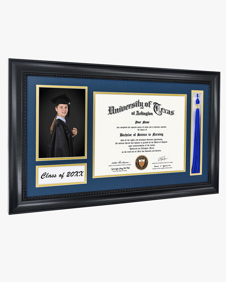 Solid Wood Frame with Tassel Holder & Intricate Black Rope Detail for Certificate and Photo - 4 Colors Available