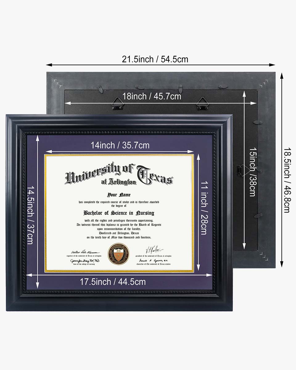 Certificate Solid Wood Frame with Intricate Black Rope Detail for 11"*14"/15"*18" - 10 Colors Available