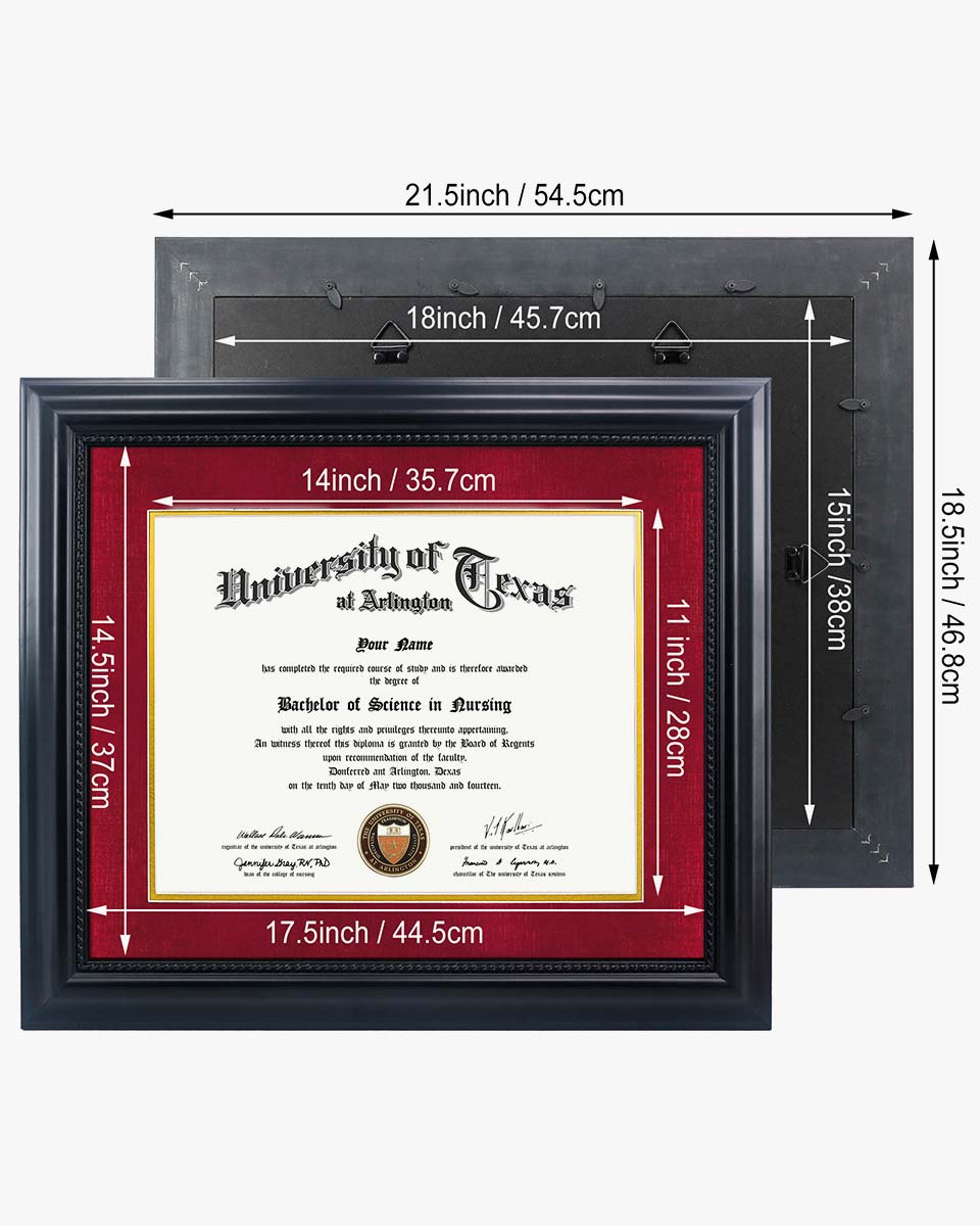 Certificate Solid Wood Frame with Intricate Black Rope Detail for 11"*14"/15"*18" - 10 Colors Available