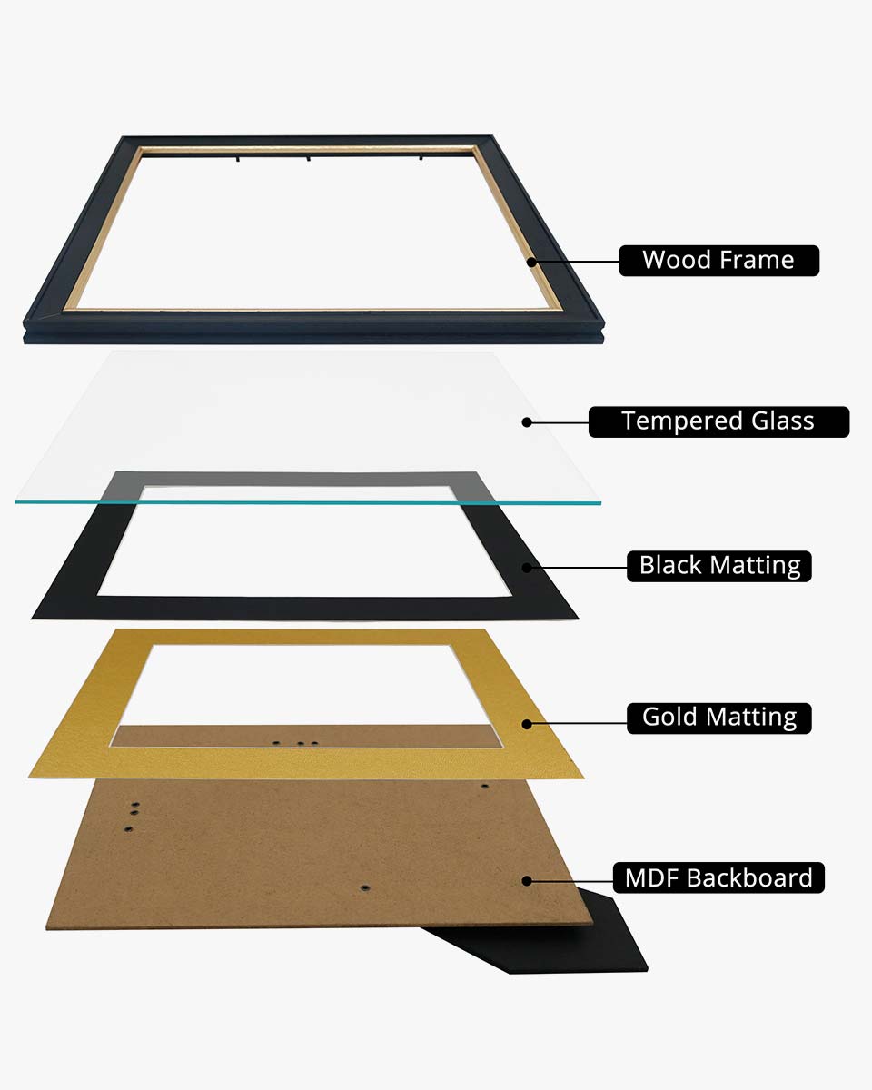 Wood Diploma Frame with Gold Trim Tempered Glass for 6*8 / 8*10 - 2 Colors Available