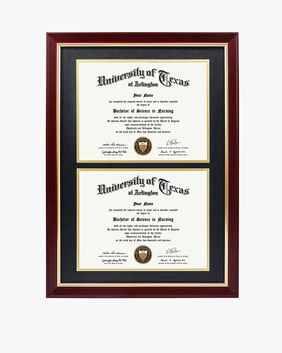 Double Certificate Wood Diploma Frame with Gold Trim for 8.5"x11" – 2 Colors Available