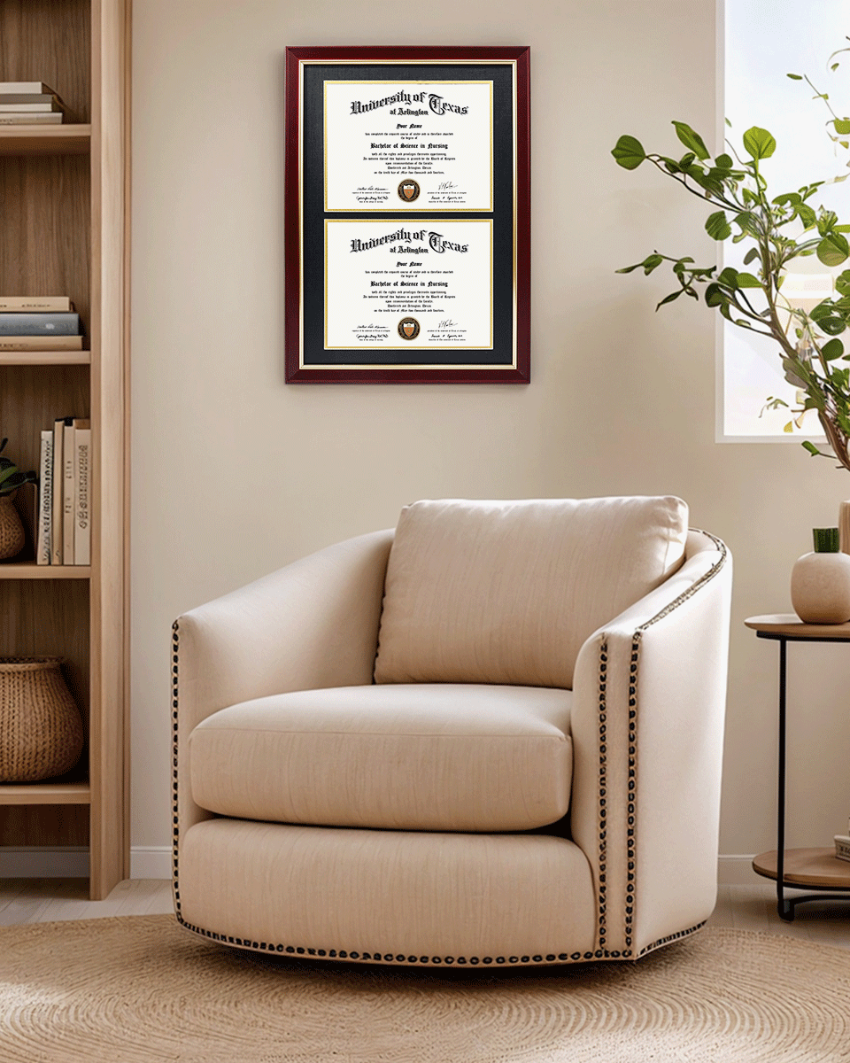Double Certificate Wood Diploma Frame with Gold Trim for 8.5"x11" – 2 Colors Available