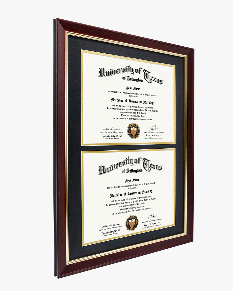 Double Certificate Wood Diploma Frame with Gold Trim for 8.5"x11" – 2 Colors Available