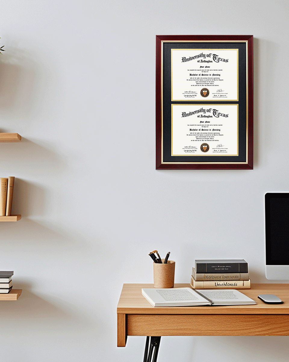 Double Certificate Wood Diploma Frame with Gold Trim for 8.5"x11" – 2 Colors Available