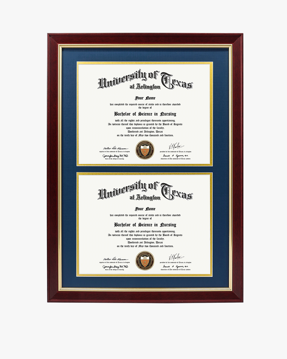 Double Certificate Wood Diploma Frame with Gold Trim for 8.5"x11" – 2 Colors Available