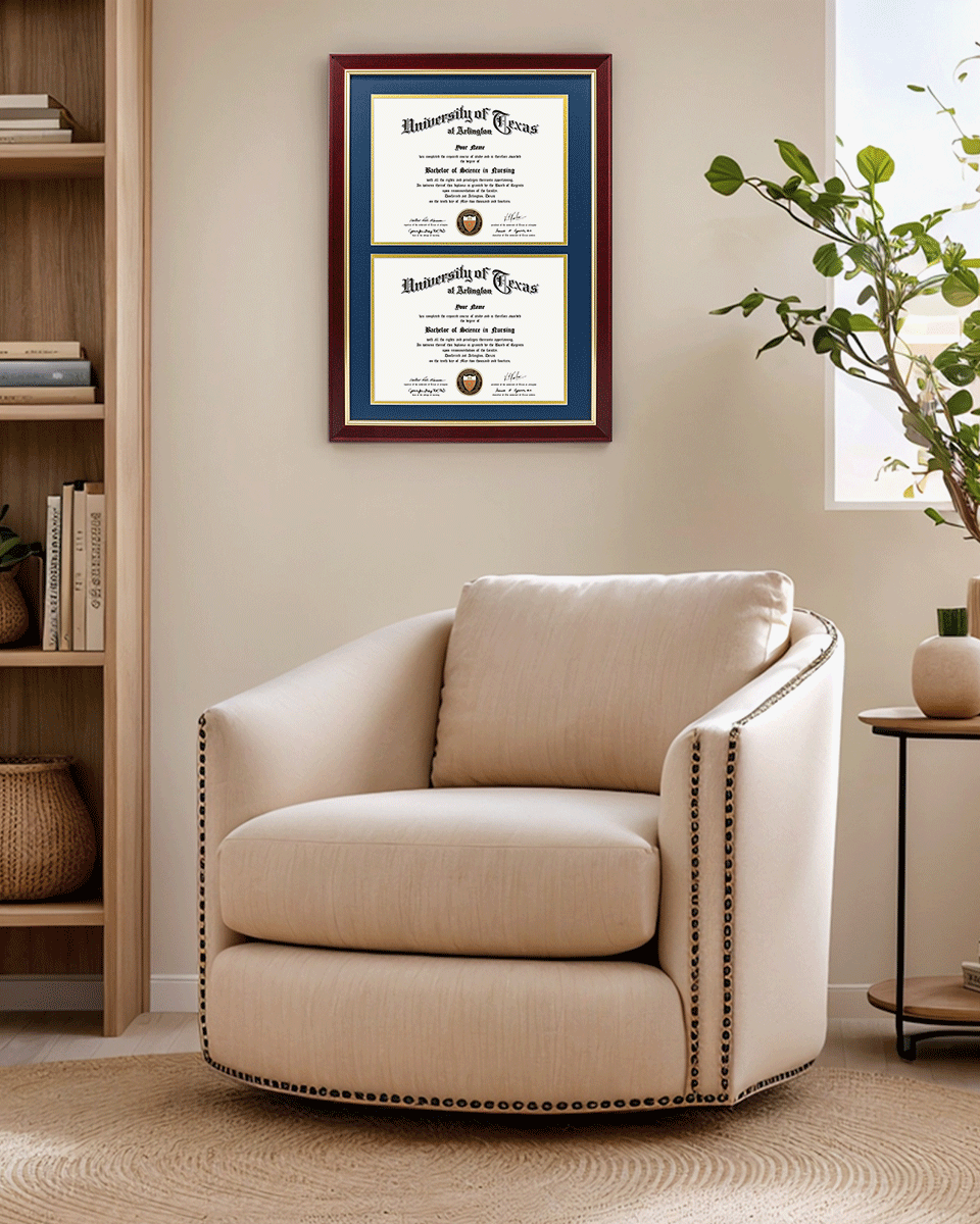 Double Certificate Wood Diploma Frame with Gold Trim for 8.5"x11" – 2 Colors Available