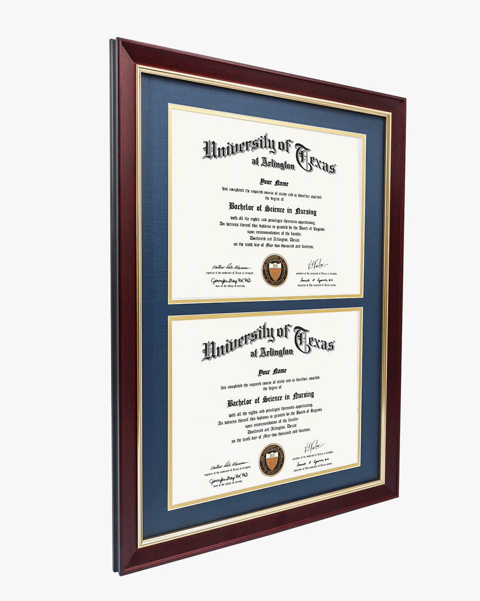 Double Certificate Wood Diploma Frame with Gold Trim for 8.5"x11" – 2 Colors Available