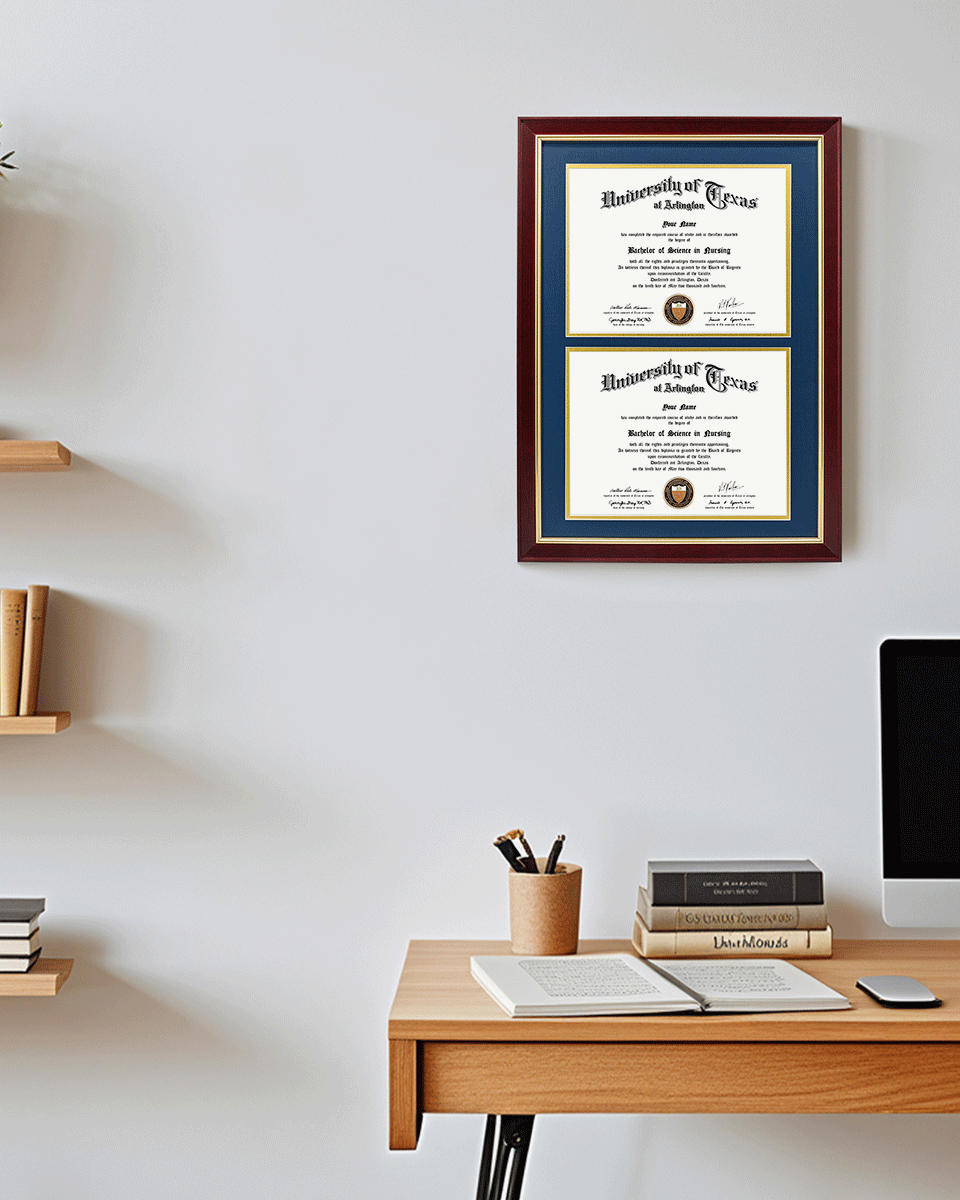 Double Certificate Wood Diploma Frame with Gold Trim for 8.5"x11" – 2 Colors Available