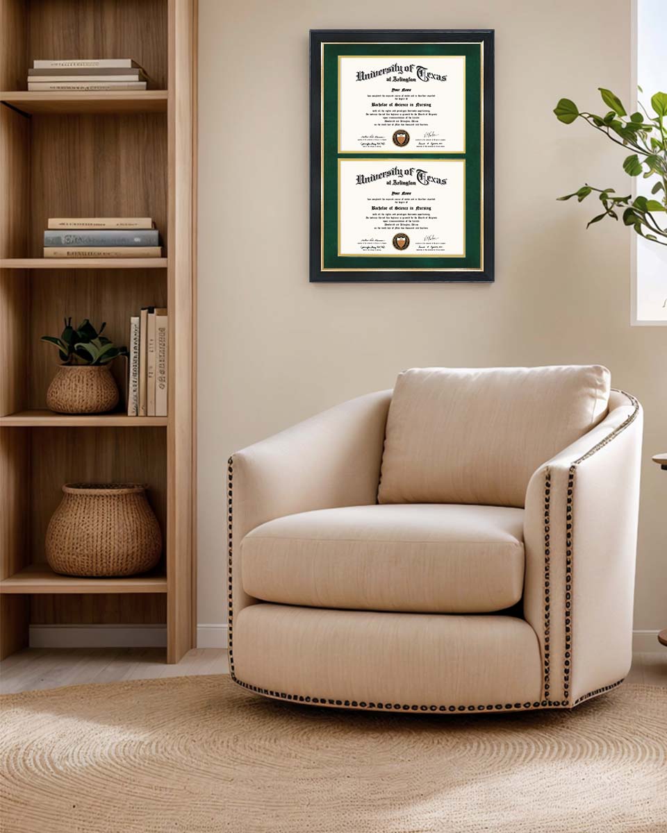 Double Certificate Wood Diploma Frame with Gold Trim for 8.5"x11" – 7 Colors Available