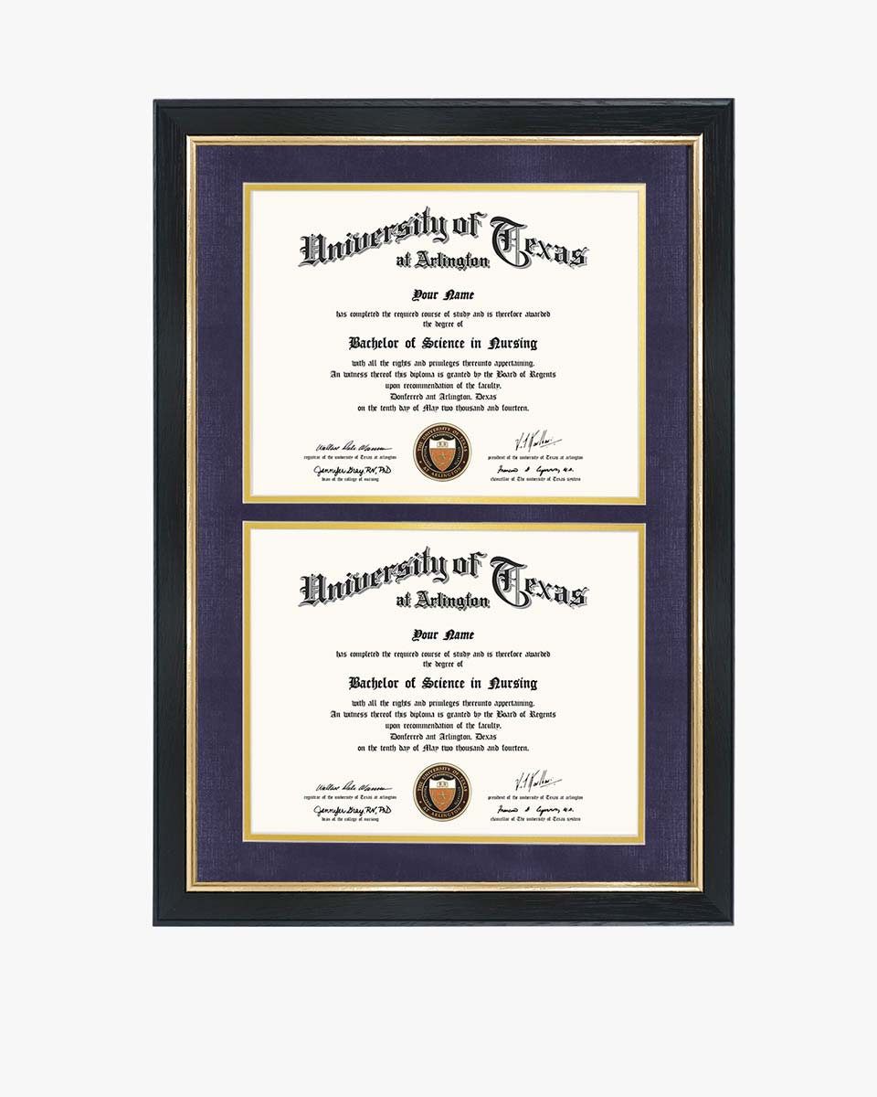 Double Certificate Wood Diploma Frame with Gold Trim for 8.5"x11" – 7 Colors Available