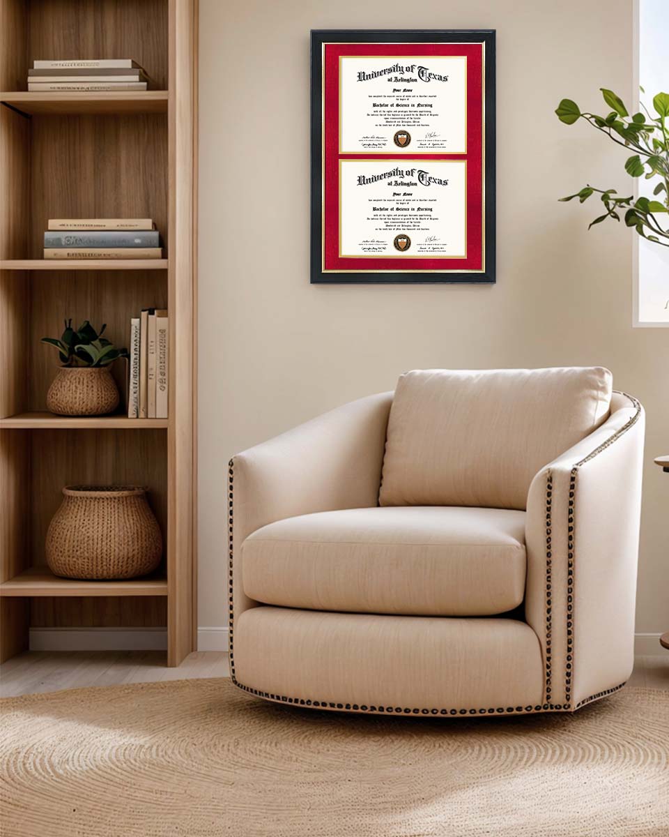 Double Certificate Wood Diploma Frame with Gold Trim for 8.5"x11" – 7 Colors Available