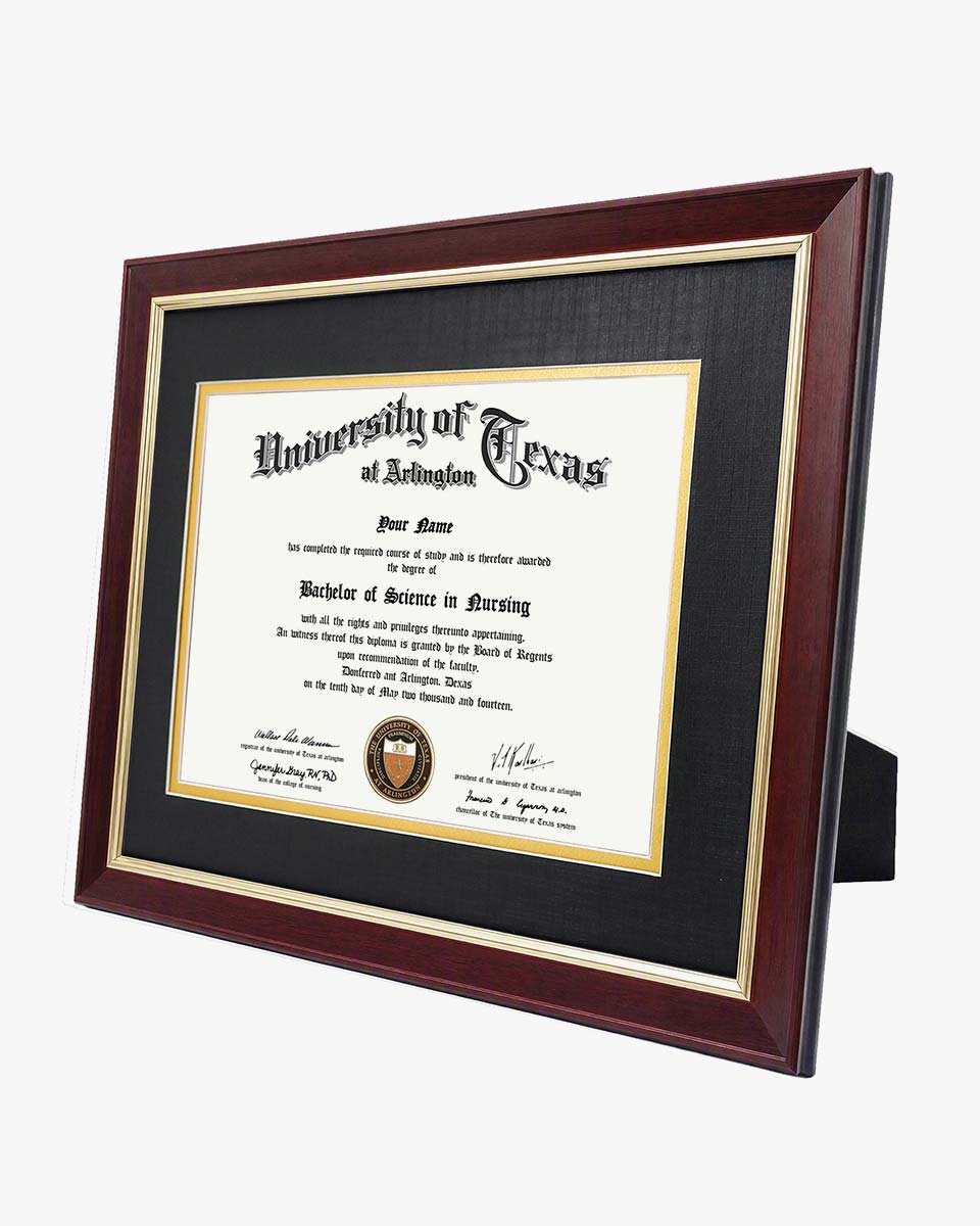Wood Diploma Frame with Gold Trim Tempered Glass for 7*9 / 10*12 - 2 Colors Available
