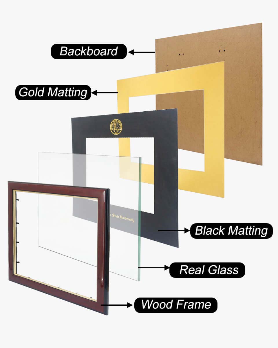 Deluxe Wooded Certificate Frame with Gold Foiled Logo - Various Universities Available