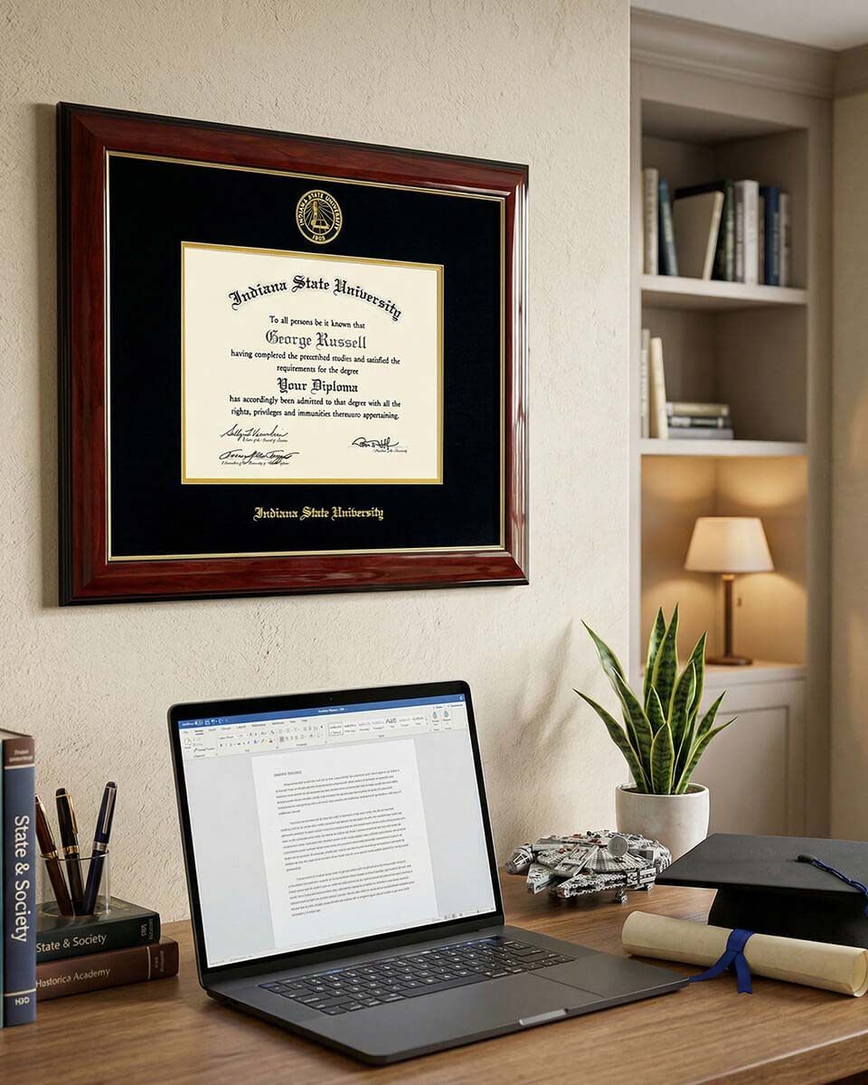 Deluxe Wooded Certificate Frame - Indiana State University