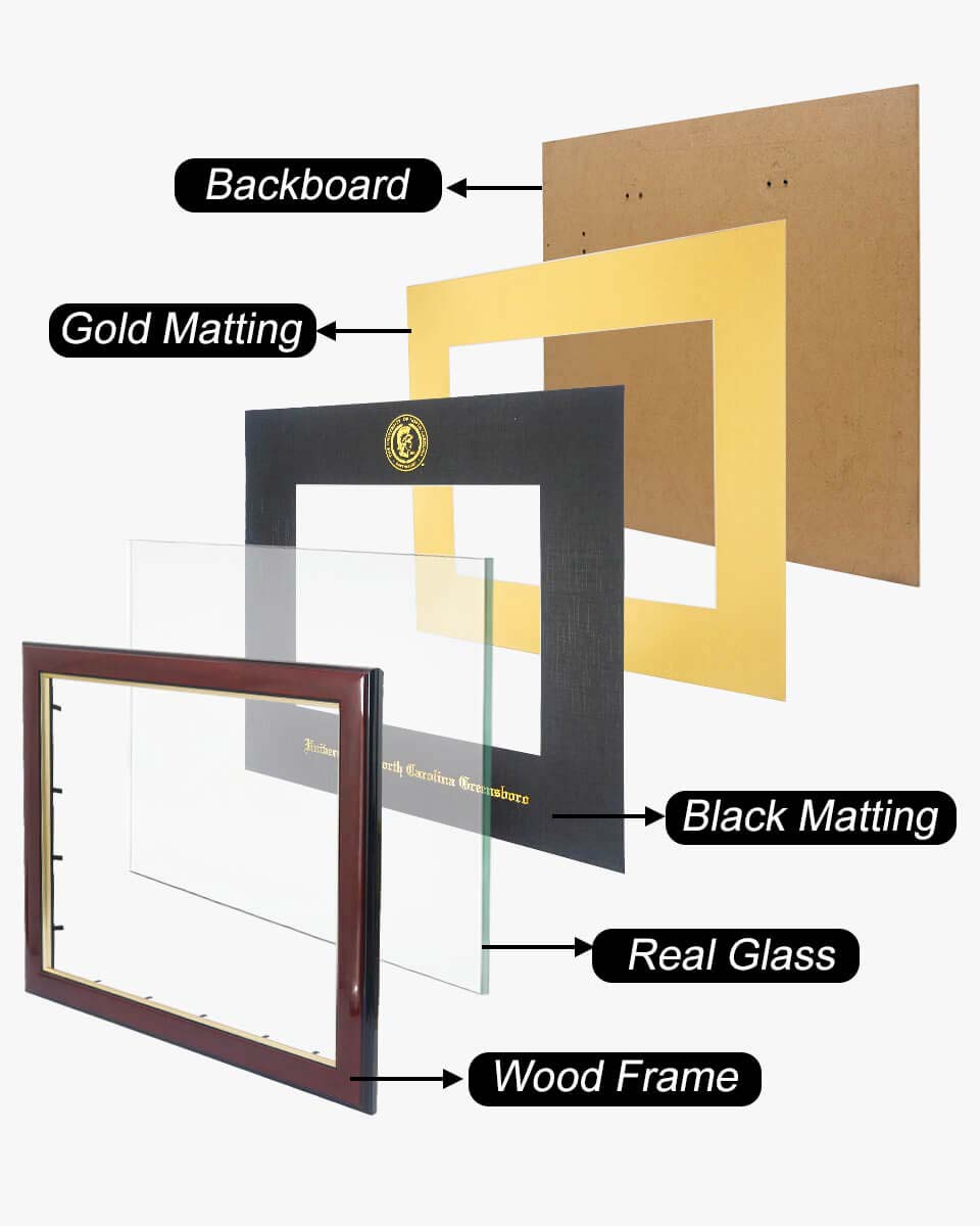 Deluxe Wooded Certificate Frame with Gold Foiled Logo - Various Universities Available