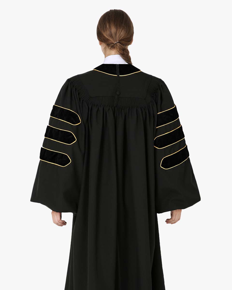 Deluxe Doctoral Academic Gown Only - Black with Gold Piping