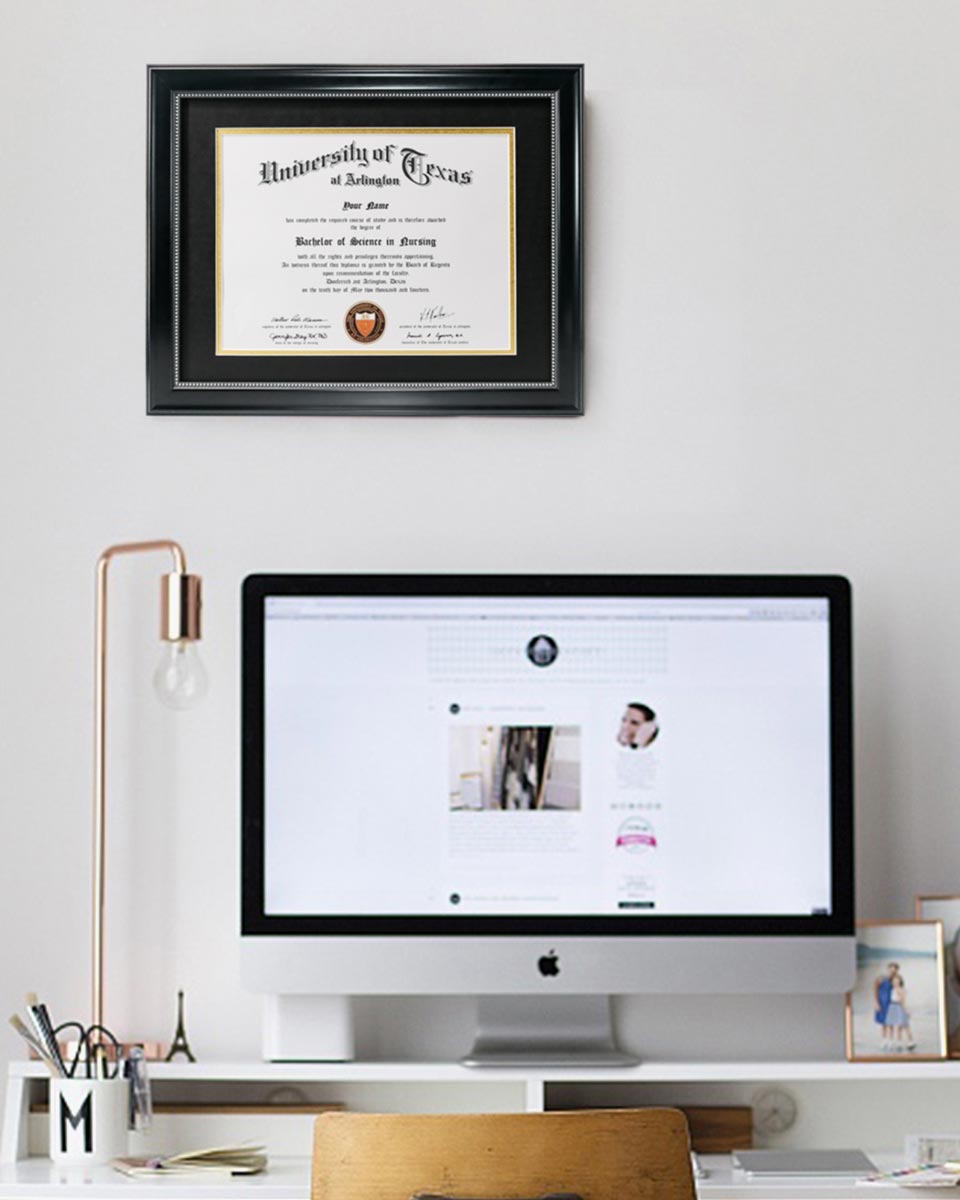 Certificate Recycled Polystyrene Frame with Black Gold Double Mat for 8.5"*11" - 2 Colors Available