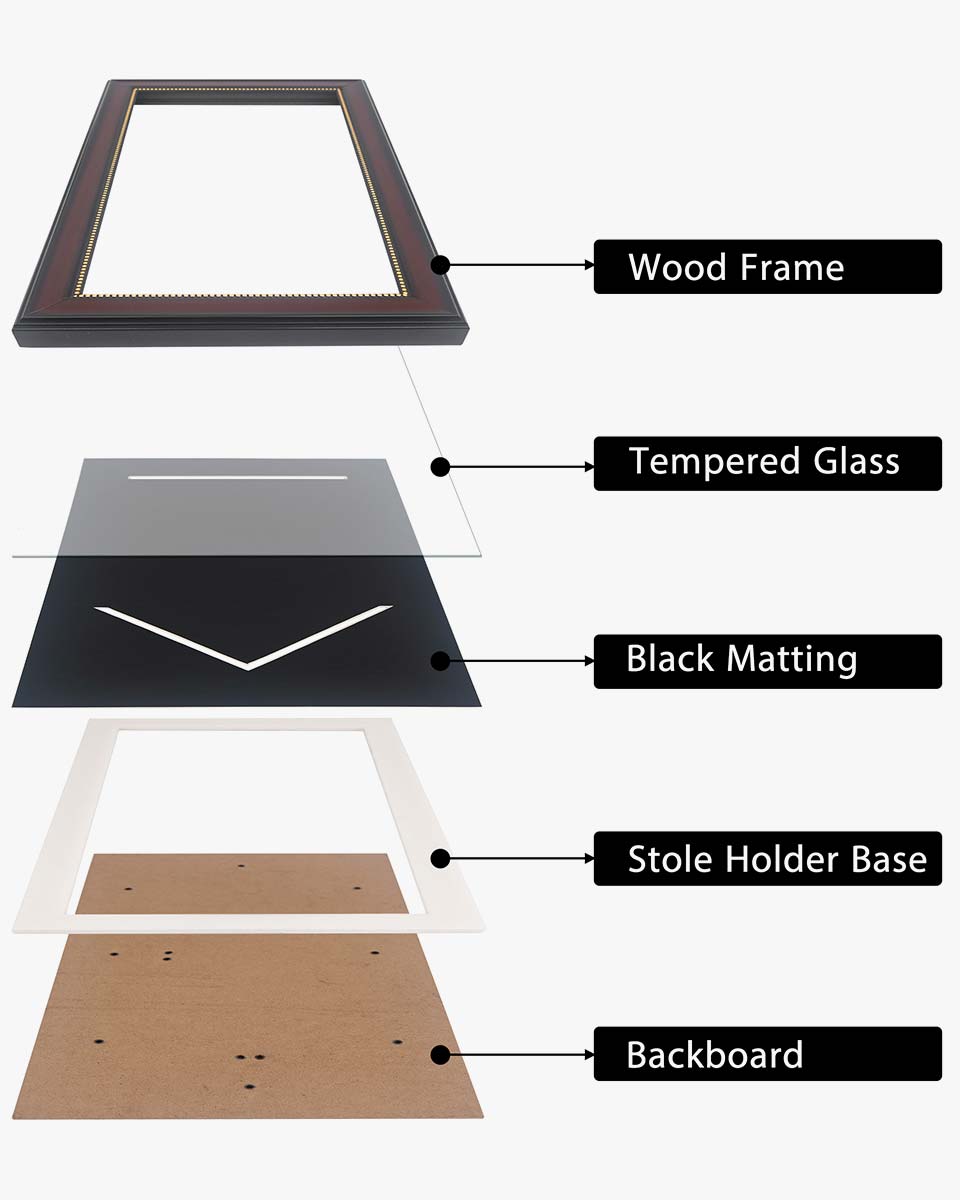 Graduation Stole and Medal Frame with Black Single Slot Mat, HD Glass - 4 Styles Available