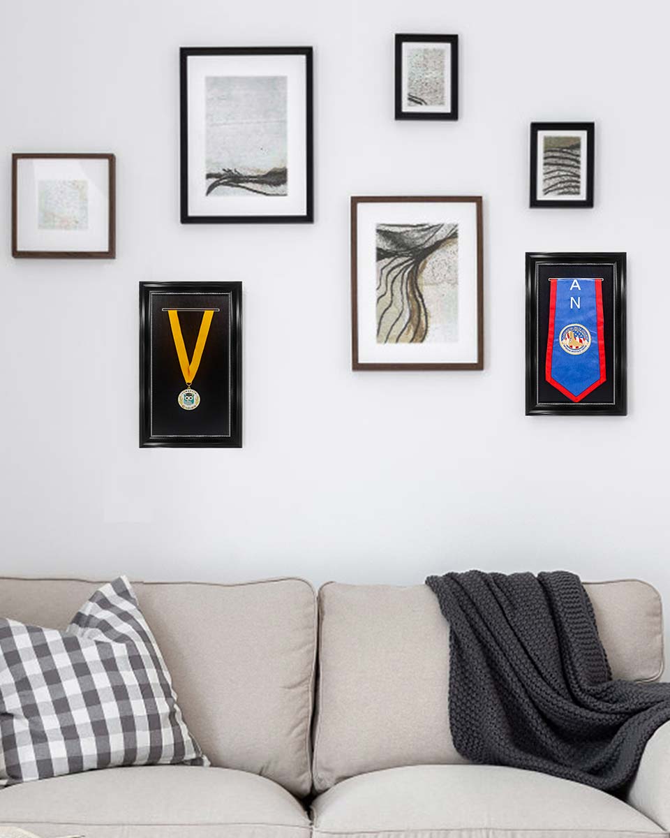 Graduation Stole and Medal Frame with Black Single Slot Mat, HD Glass - 4 Styles Available
