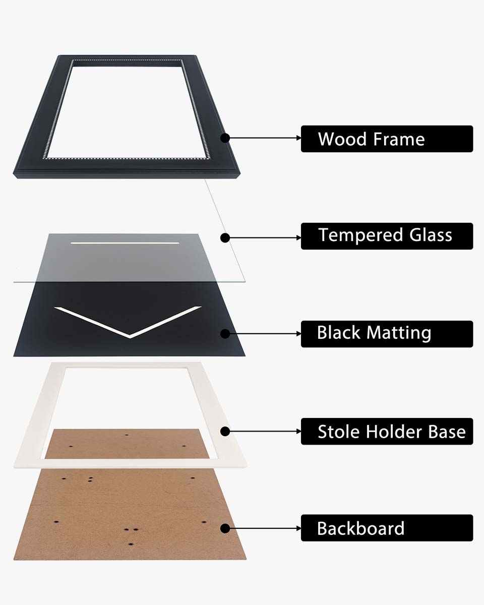 Graduation Stole and Medal Frame with Black Single Slot Mat, HD Glass - 4 Styles Available