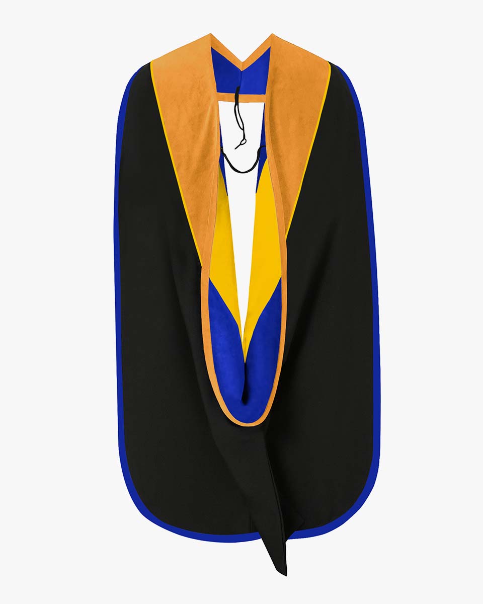 Deluxe Doctoral Hood with Gold Piping - 30 Color Combinations Available
