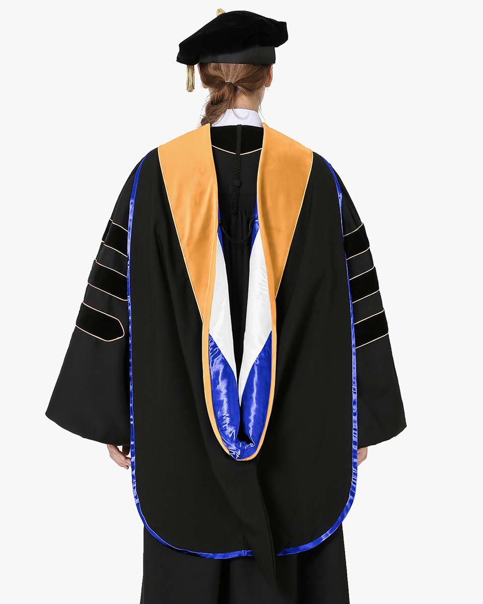 Deluxe Doctoral Hood with Gold Piping - 30 Color Combinations Available