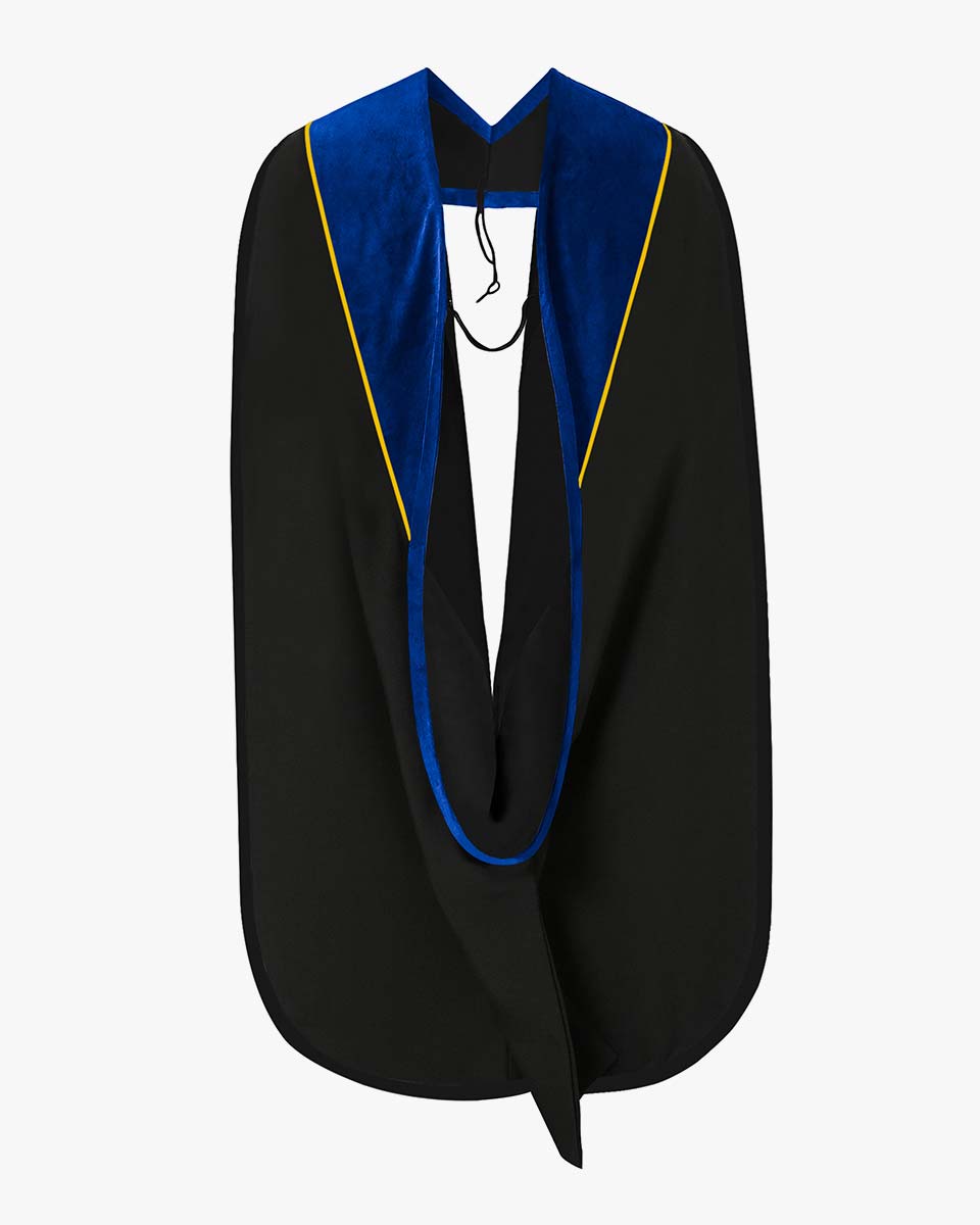 Deluxe Doctoral Hood with Gold Piping - 30 Color Combinations Available