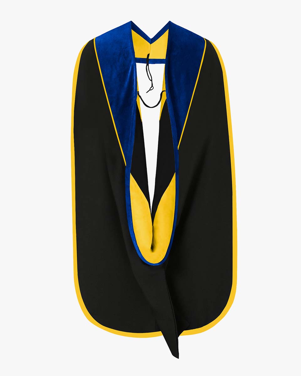 Deluxe Doctoral Hood with Gold Piping - 30 Color Combinations Available