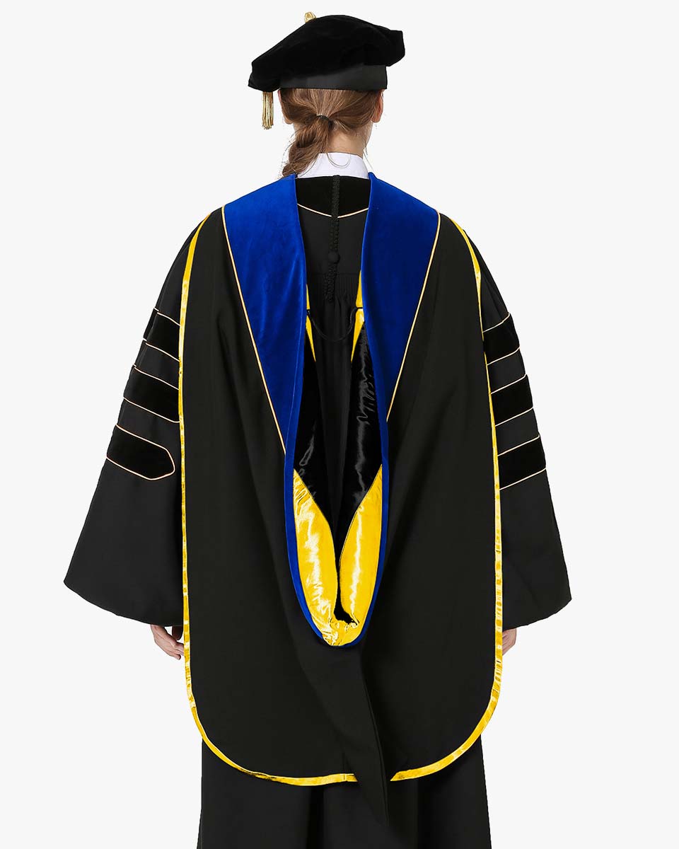 Deluxe Doctoral Hood with Gold Piping - 30 Color Combinations Available