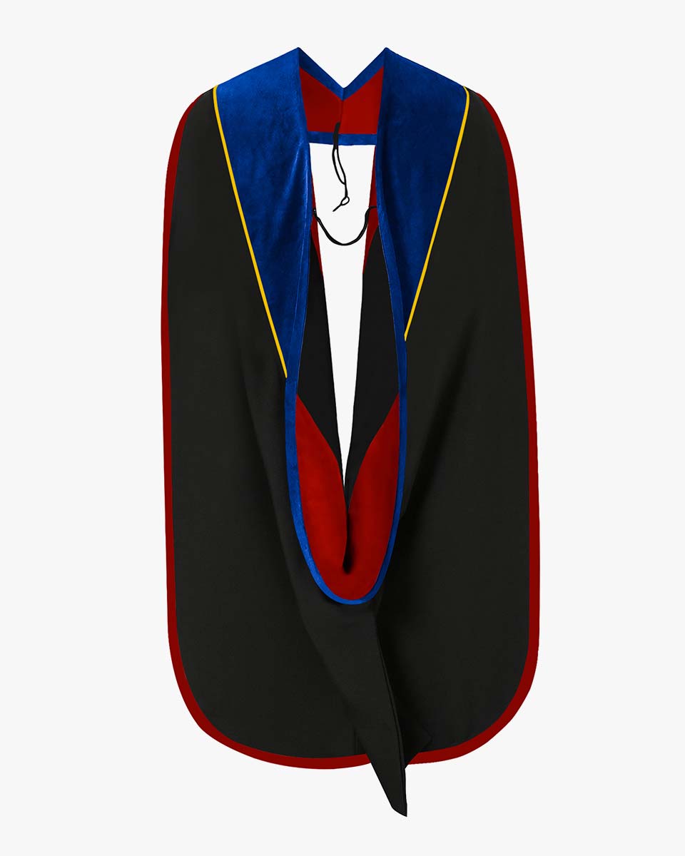 Deluxe Doctoral Hood with Gold Piping - 30 Color Combinations Available