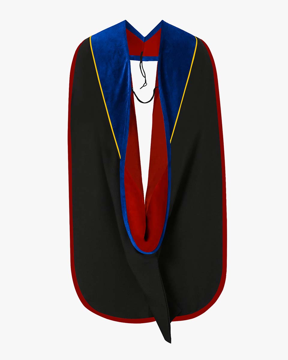 Deluxe Doctoral Hood with Gold Piping - 30 Color Combinations Available