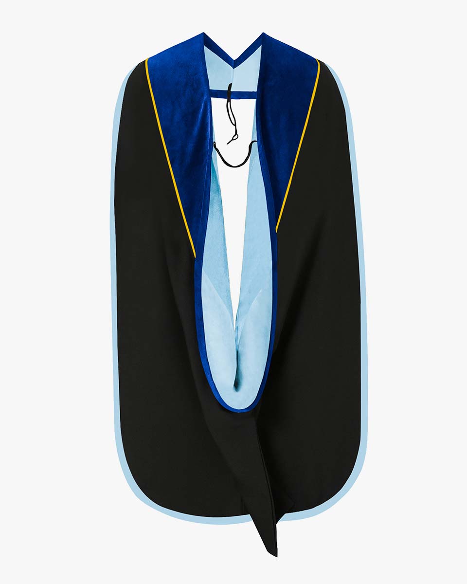 Deluxe Doctoral Hood with Gold Piping - 30 Color Combinations Available