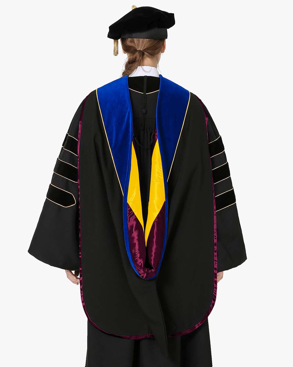 Deluxe Doctoral Hood with Gold Piping - 30 Color Combinations Available