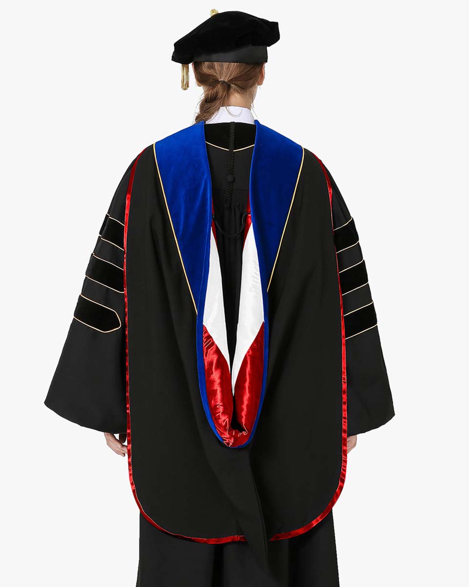 Deluxe Doctoral Hood with Gold Piping - 30 Color Combinations Available