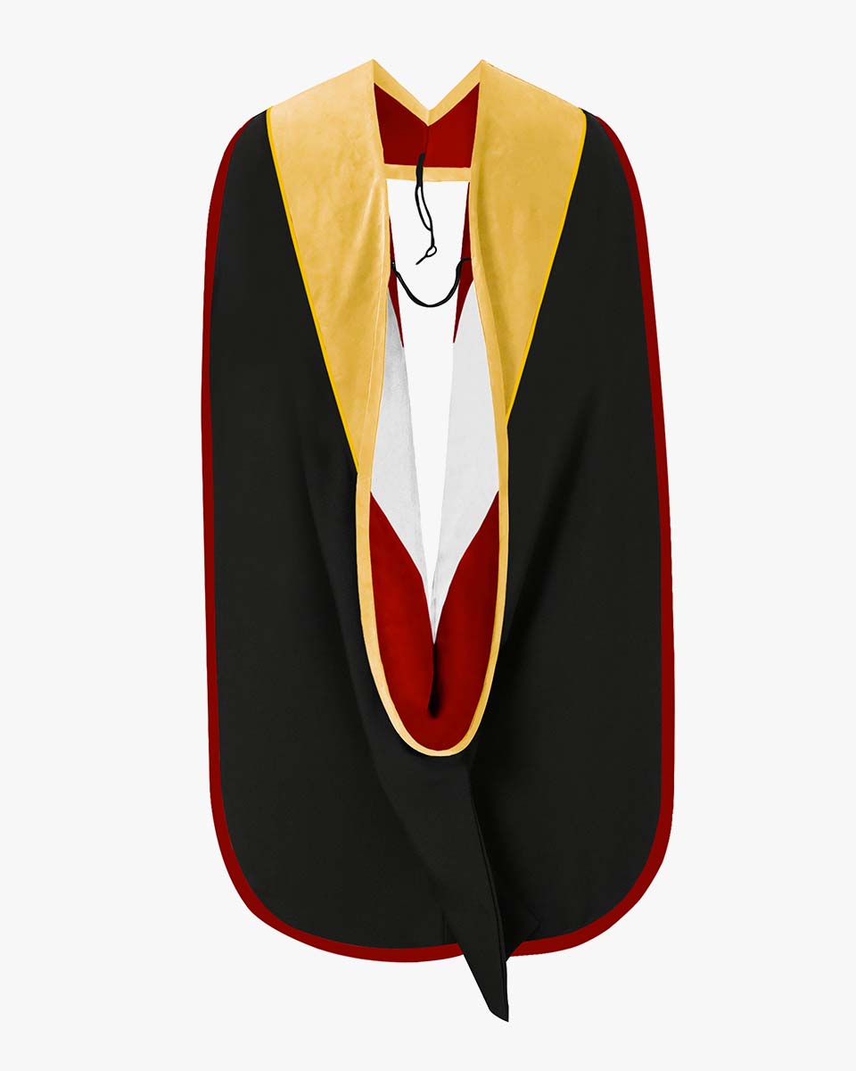 Deluxe Doctoral Hood with Gold Piping - 30 Color Combinations Available