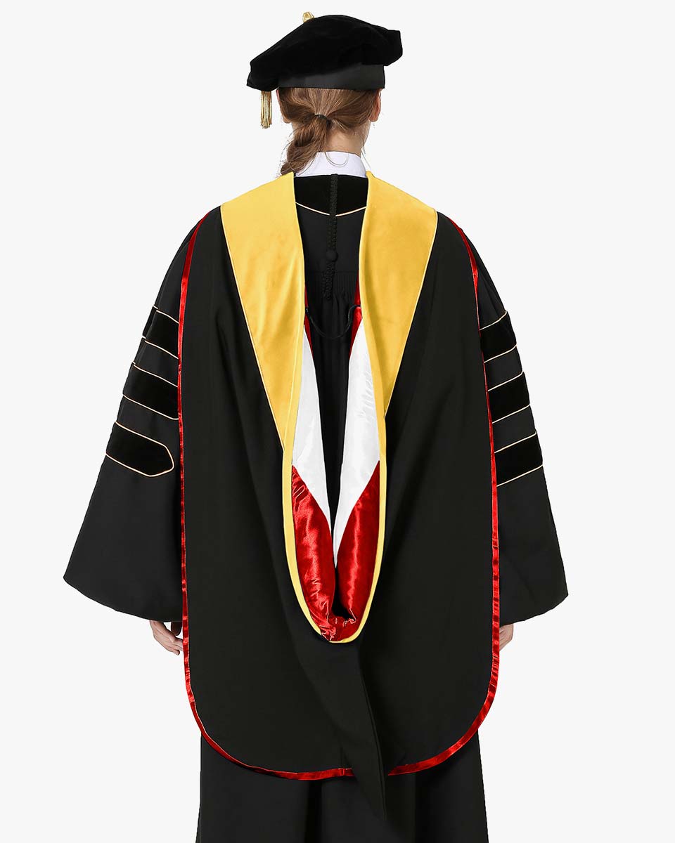 Deluxe Doctoral Hood with Gold Piping - 30 Color Combinations Available