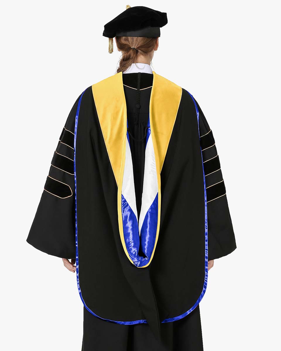 Deluxe Doctoral Hood with Gold Piping - 30 Color Combinations Available