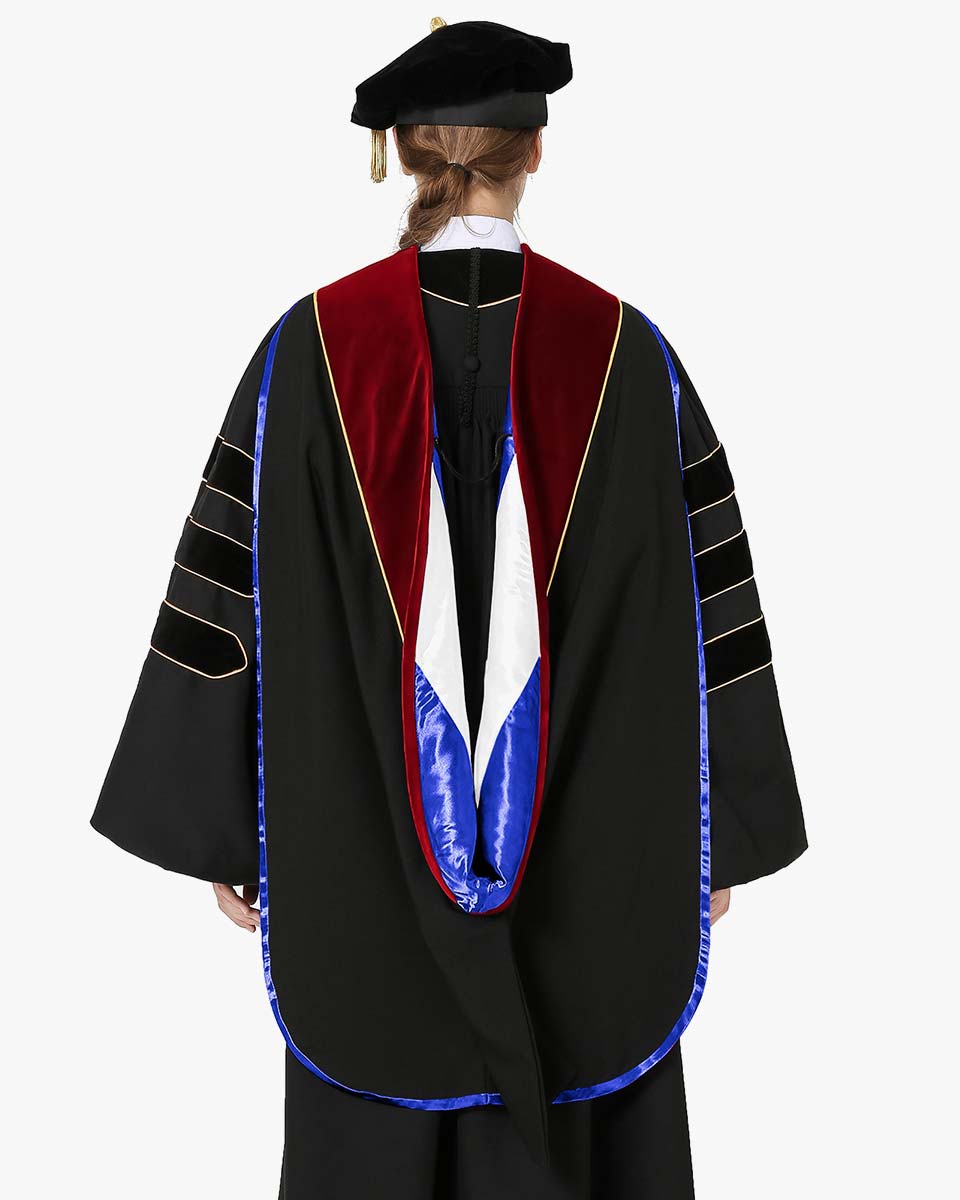 Deluxe Doctoral Hood with Gold Piping - 30 Color Combinations Available