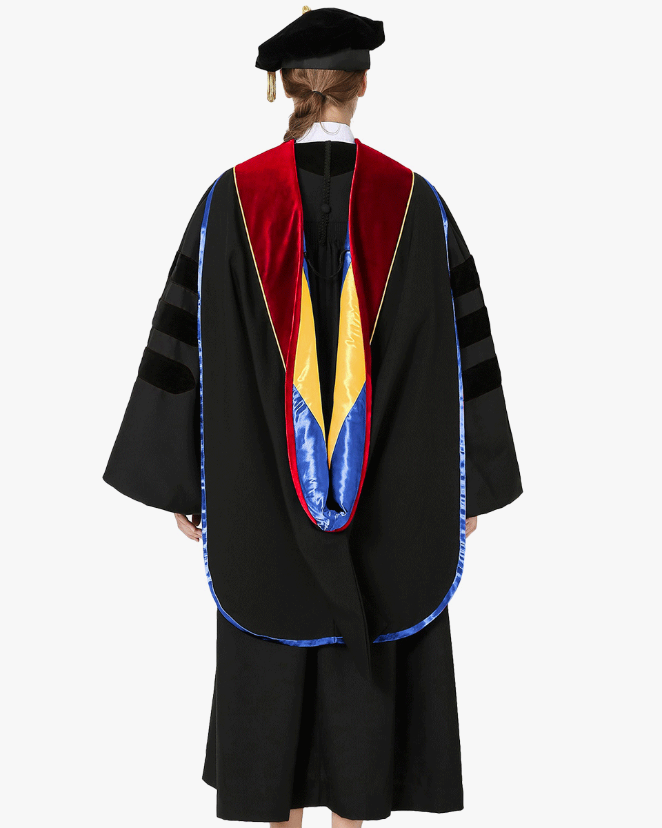 Deluxe Doctoral Hood with Gold Piping - 30 Color Combinations Available