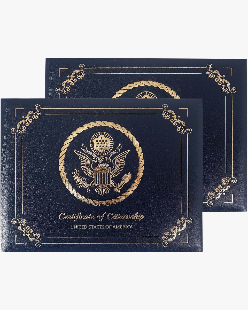 US Citizenship Naturalization Certificate Textured Faux Leather Cover of with Gold Logo 'Certificate of Citizenship'