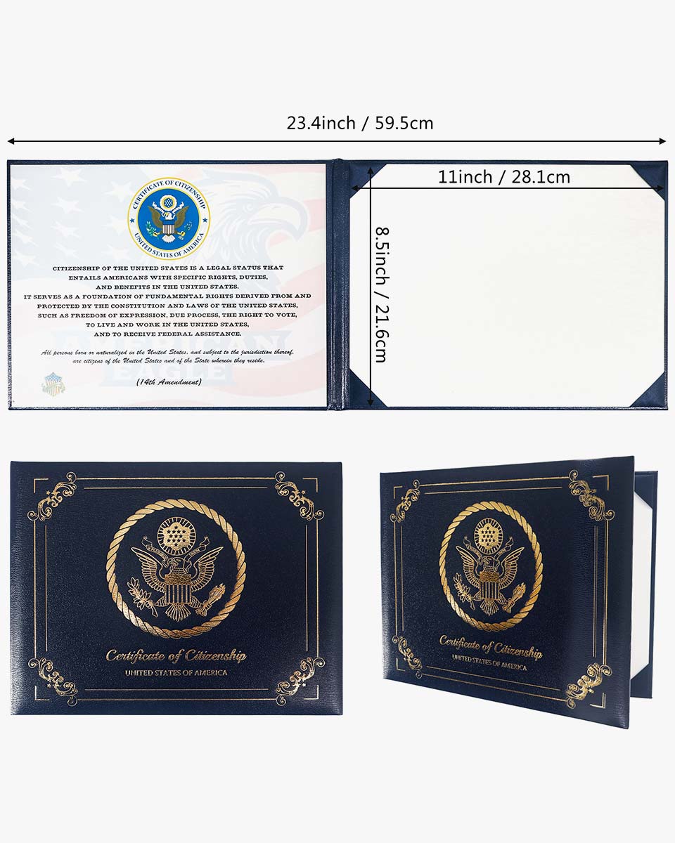 US Citizenship Naturalization Certificate Textured Faux Leather Cover of with Gold Logo 'Certificate of Citizenship'